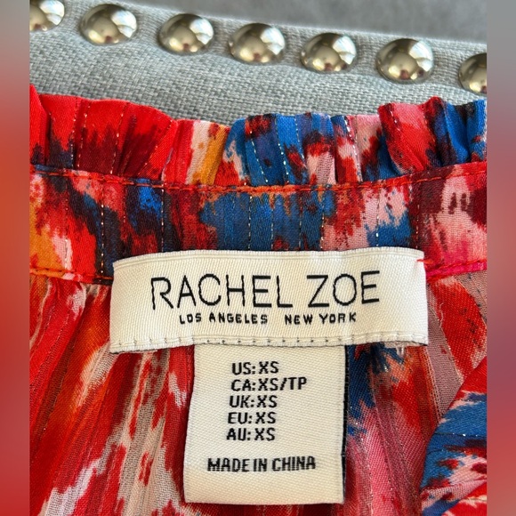 Rachel Zoe Ruffle Sleeve Smocked Waist Keyhole Neck Tie Blouse Top Size XS - Picture 7 of 12